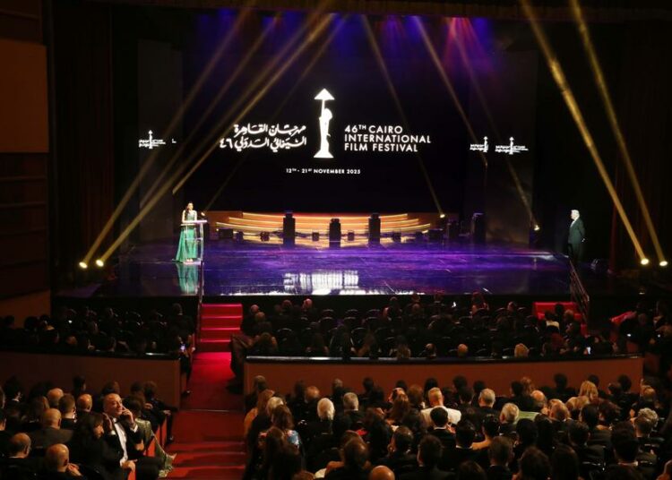 (251112) -- CAIRO, Nov. 12, 2025 (Xinhua) -- Guests attend the opening ceremony of the 46th Cairo International Film Festival in Cairo, Egypt, Nov. 12, 2025. (Photo by Ahmed Gomaa/Xinhua)